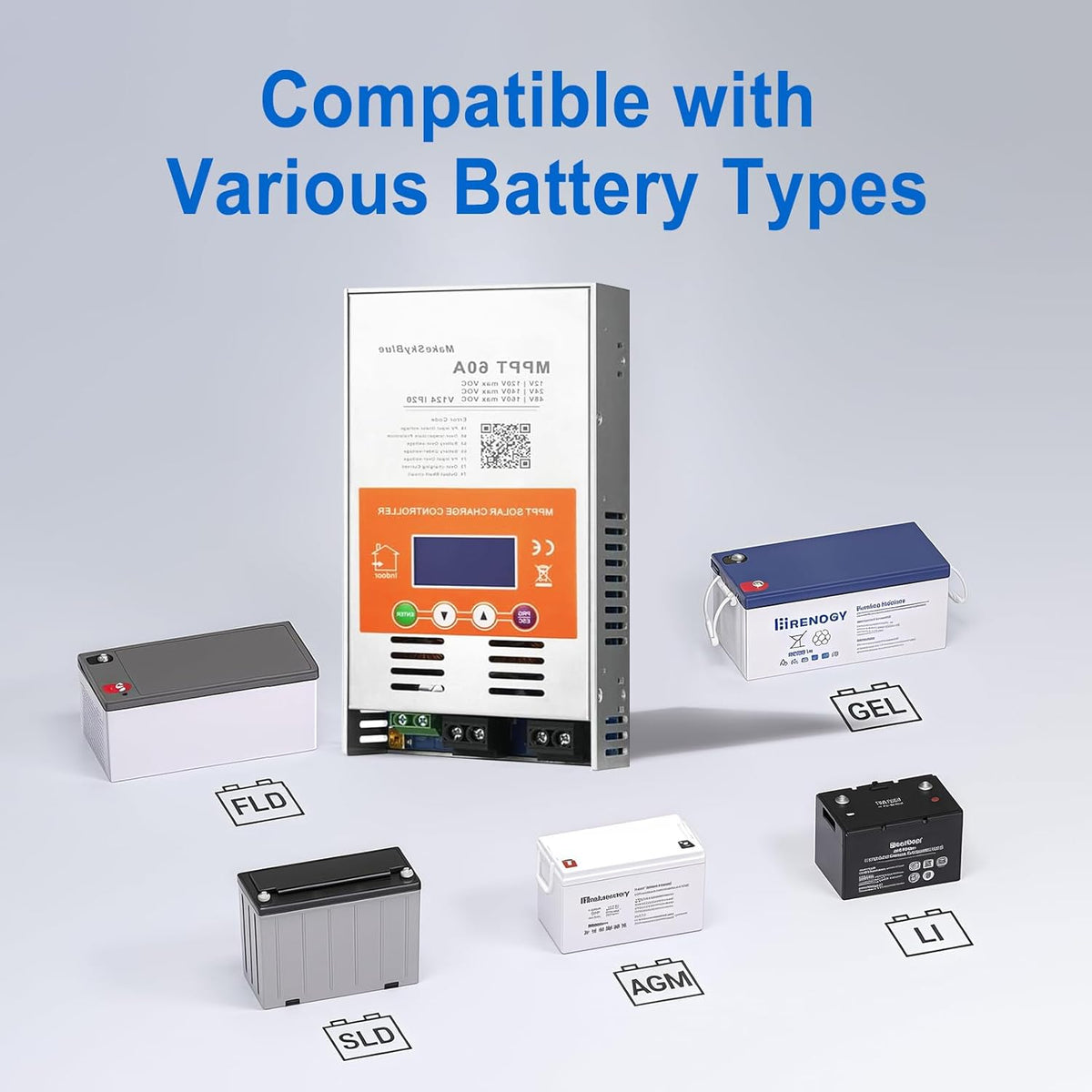 60A MPPT Solar Charging Controller (WiFi) met LCD-display, ondersteunt app-bediening, max. 2800 W PV-vermogen, MPPT-laadregelaar voor 12V, 24V en 48V batterijen