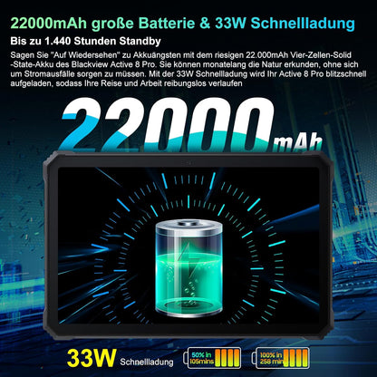 Blackview Active 8 Pro Outdoor tablet, 24GB RAM + 256 GB ROM, 2,4 K FHD+ 10,36 inch, 33 W 22000 mAh batterij tablet Android 15, 48 MP camera, Dual SIM 4G/5G WiFi/NFC/GPS/OTG/IP69K