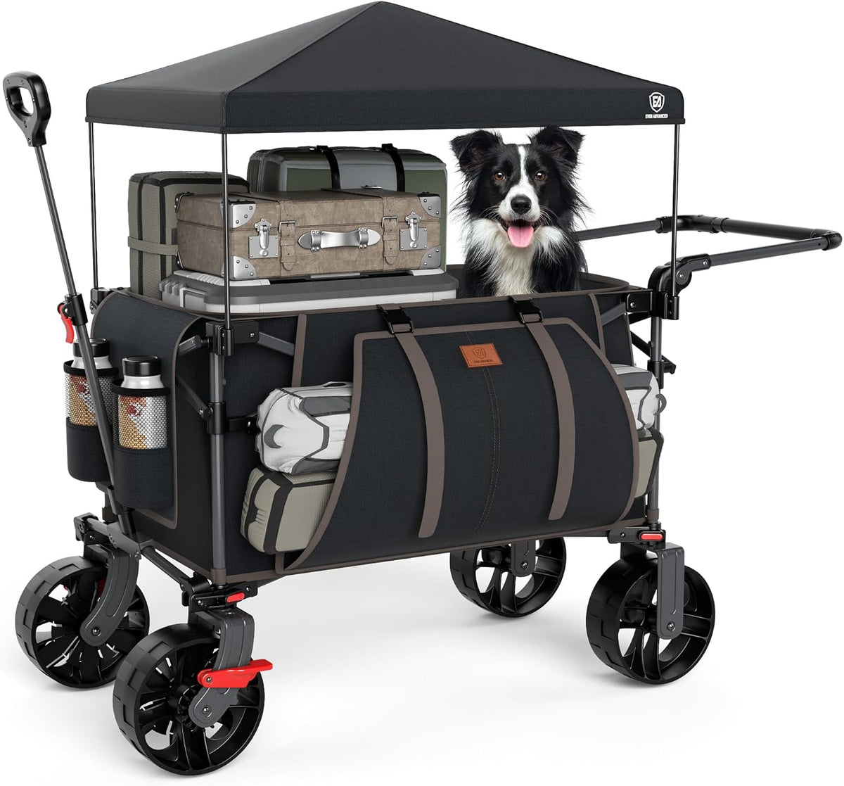 EVER ADVANCED 225L festivalwagen op wielen met afneembare luifel, 150 kg zware campingwagen, push & pull strandkar met 3 grote zakken, tuinvouwwagen vissen