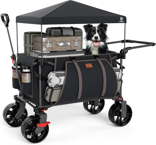 EVER ADVANCED 225L festivalwagen op wielen met afneembare luifel, 150 kg zware campingwagen, push & pull strandkar met 3 grote zakken, tuinvouwwagen vissen