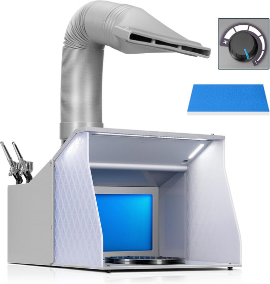 VIVOHOME Dual Fans Draagbare Airbrush Verfspuitcabine Kit met 4 LED-lampen CRI 95 Spuitpistoolrekken Draaitafel en Filterslang Airbrushcabine voor het Schilderen van Modelbouw