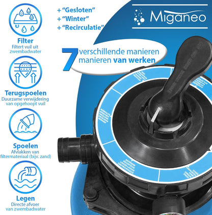 Miganeo® Speed Clean 7000 zandfilter met timer voor zwembad tot 19 m³ zelfzuigend (zwart, blauw, zilver) blauw