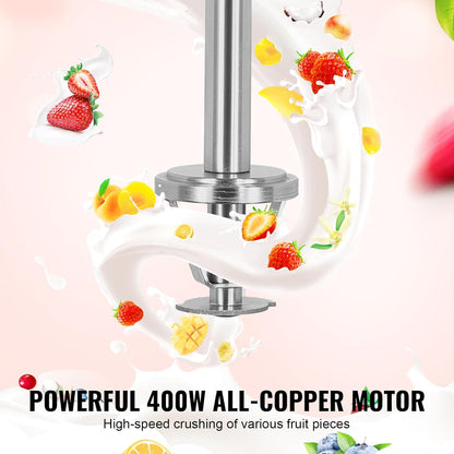 VEVOR IJsmixer met hoge snelheid, 400 W, 4200 omw/min, traploze snelheidsinstelling, van roestvrij staal 304, 3 handbekers, bereidt verschillende ijsaroma's voor, 257 x 220 x 620 mm, zilver