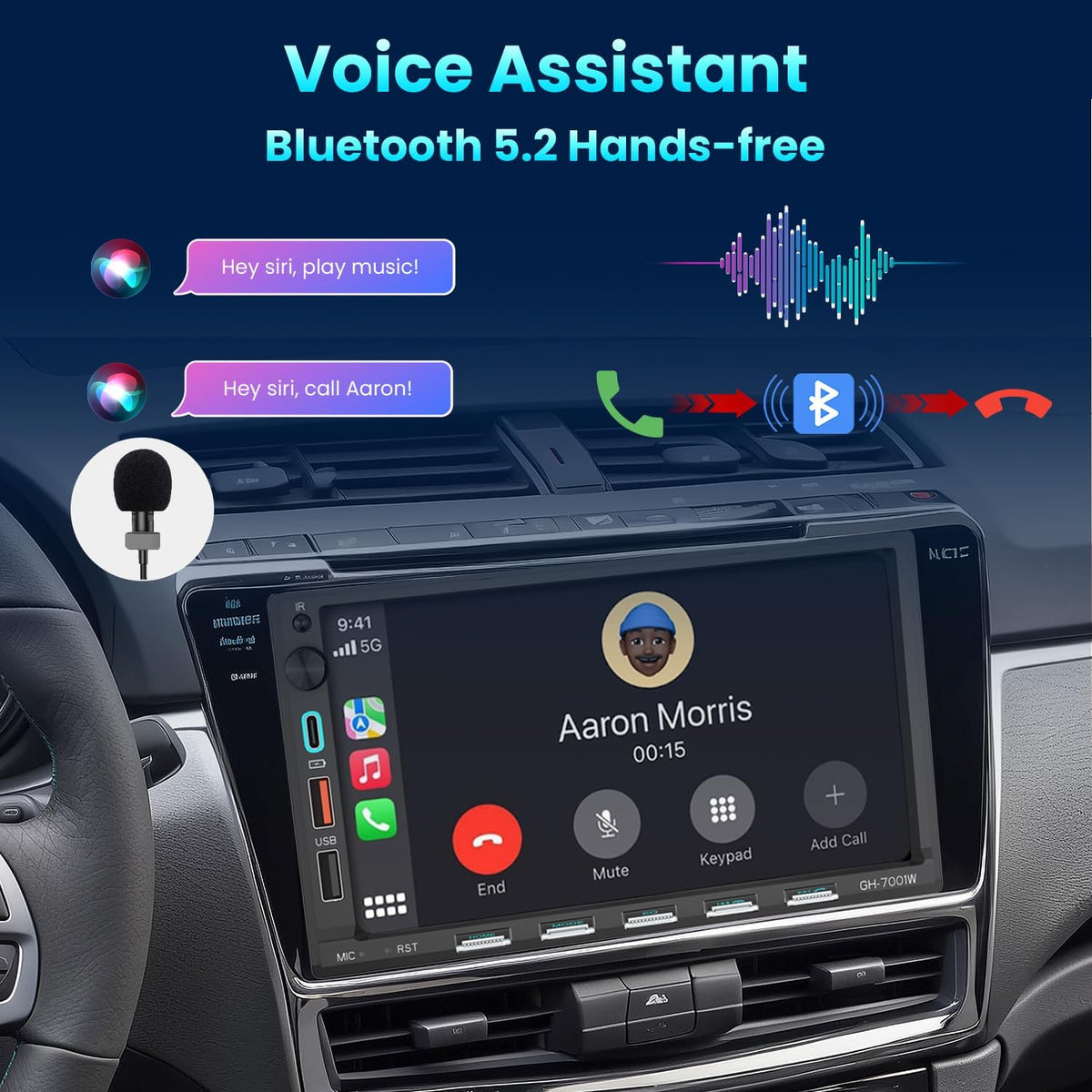 Autoradio 2 DIN Bluetooth met 7" scherm Touchscreen, Compatibel met Apple CarPlay [Wireless] Android Auto Achteruitrijcamera AM/FM/RDS Radio Type-C USB 3A snel opladen