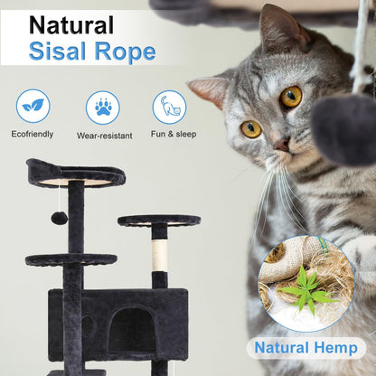 Kattenkrabpaal – Kattenpaal – Krabmeubel – Krabton – Kattenboom – Meerdere Verdiepingen – Sisal Krabpalen – Donkergrijs