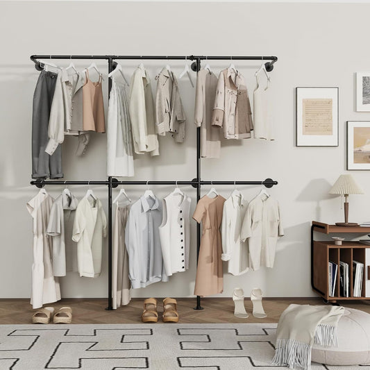 Industriële metalen kledingrek – metalen kledingstang – wandgarderobe – kledingrails – kapstok – wandmontage – duurzaam staal – 180 x 180 cm