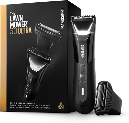 MANSCAPED® The Lawn Mower® 5.0 ULTRA Lies- en lichaamshaartrimmer – SkinSafe® -trimmer met twee koppen en foliemessen, waterdichte natte/droge trimmer, oplaadbaar via USB-C met reisetui