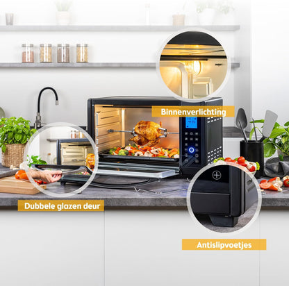 TZS First Austria - Minibakoven digitaal 30L 1600W - Mini Oven traploze temperatuurregeling tot 230°C - Minioven 60 m timer, 3 inschuifhoogtes, bakplaat & grillrooster - Voor kleine keukens & kamperen