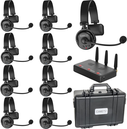 Came-TV Waero Full Duplex Draadloze Intercom Headset Systeem met Ruisonderdrukking, 365 m Team Communicatie Groepsgesprek, Single-Ear Headset voor Media Productie Podium Concert 9 Gebruikers