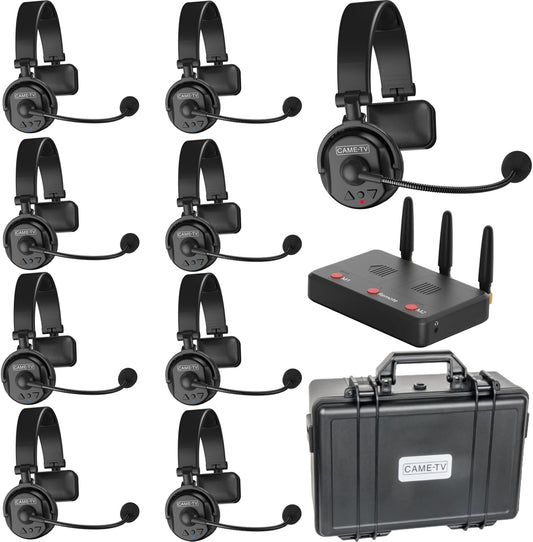 Came-TV Waero Full Duplex Draadloze Intercom Headset Systeem met Ruisonderdrukking, 365 m Team Communicatie Groepsgesprek, Single-Ear Headset voor Media Productie Podium Concert 9 Gebruikers