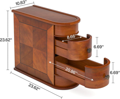 Tribesigns Wooden Side Table Set of 2, Narrow Solid Side Table 2-Drawer Slim Chair Side Table, No Assembly Required, Finished Backing, Walnut
