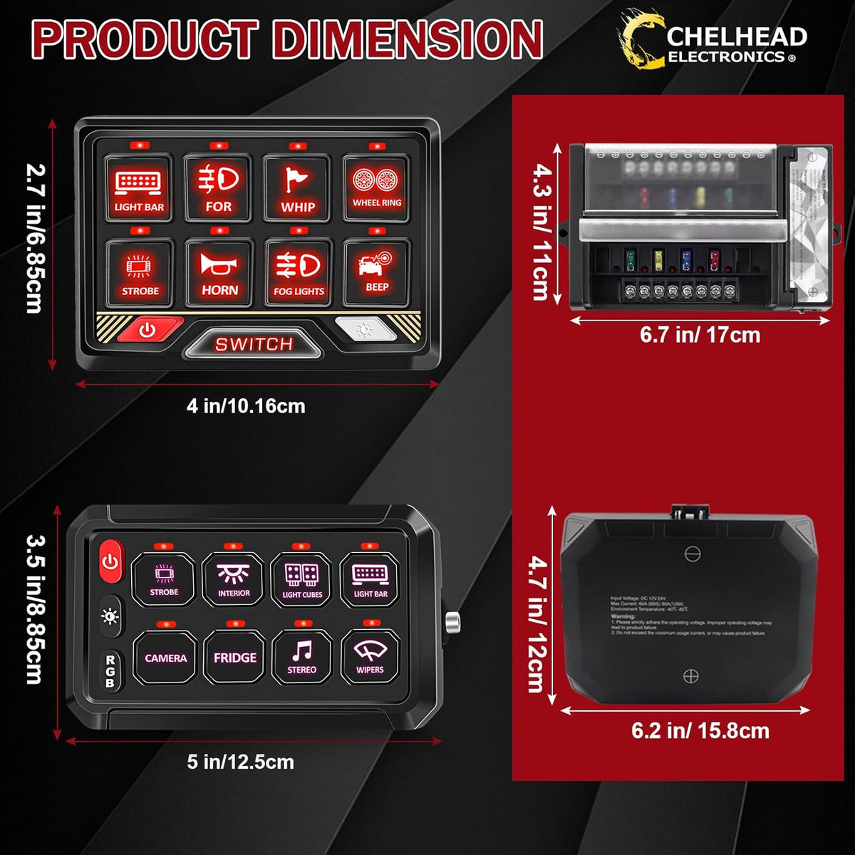 Chelhead Paneel Schakelaar: 12v/24v 8 controle Tuimelschakelaar RGB Universele Controle Relaissysteem met Aux-circuit voor Offroad Voertuig Auto Truck Boot