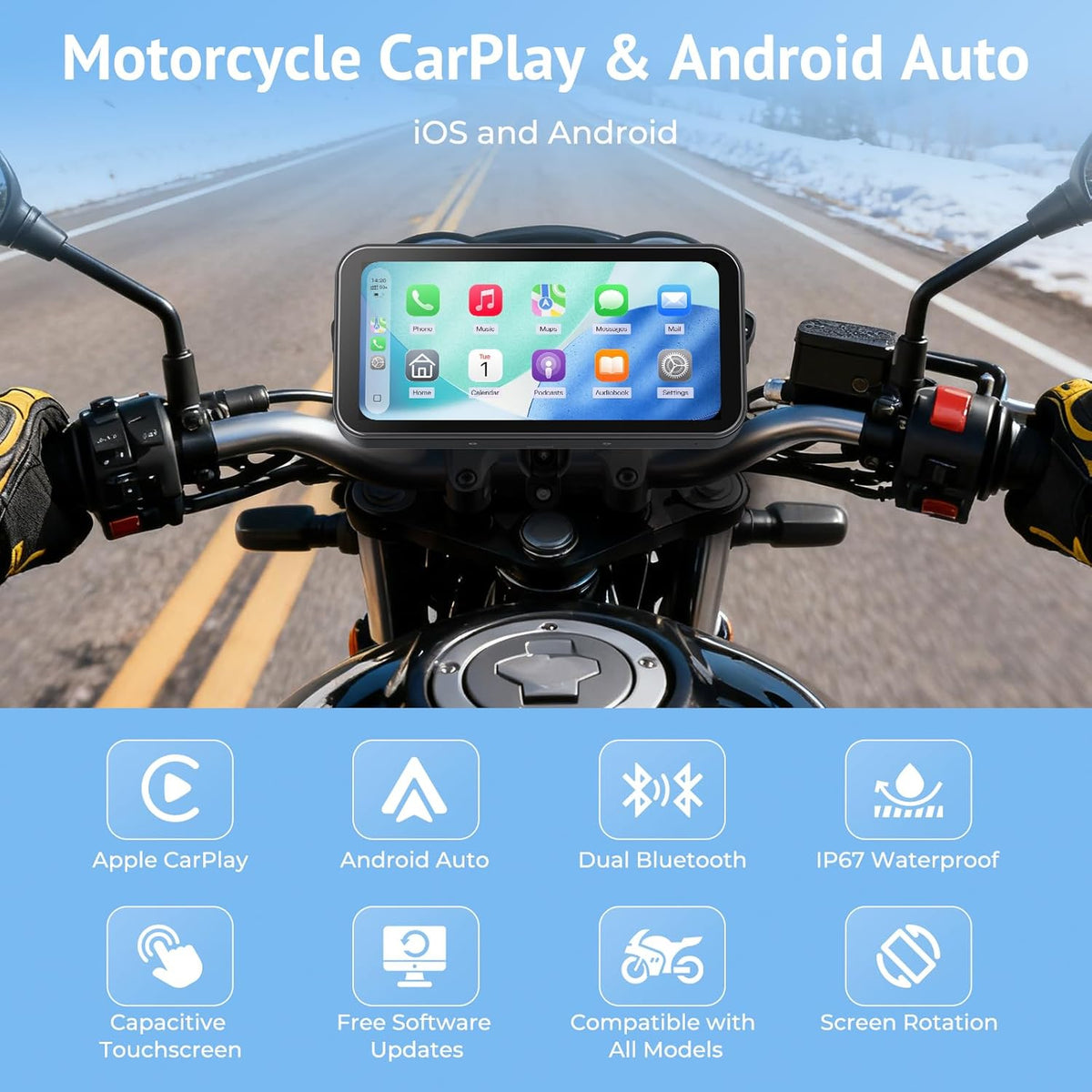 Motorfiets GPS – Motornavigatie – Navigatiesysteem – CarPlay GPS – Android Auto GPS – 6,3 Inch Waterdicht Scherm – Dubbele Bluetooth & Lichtsensor