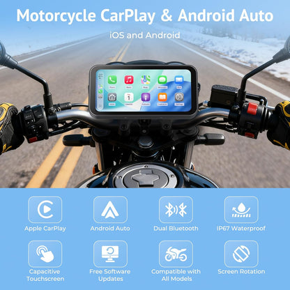 Motorfiets GPS – Motornavigatie – Navigatiesysteem – CarPlay GPS – Android Auto GPS – 6,3 Inch Waterdicht Scherm – Dubbele Bluetooth & Lichtsensor