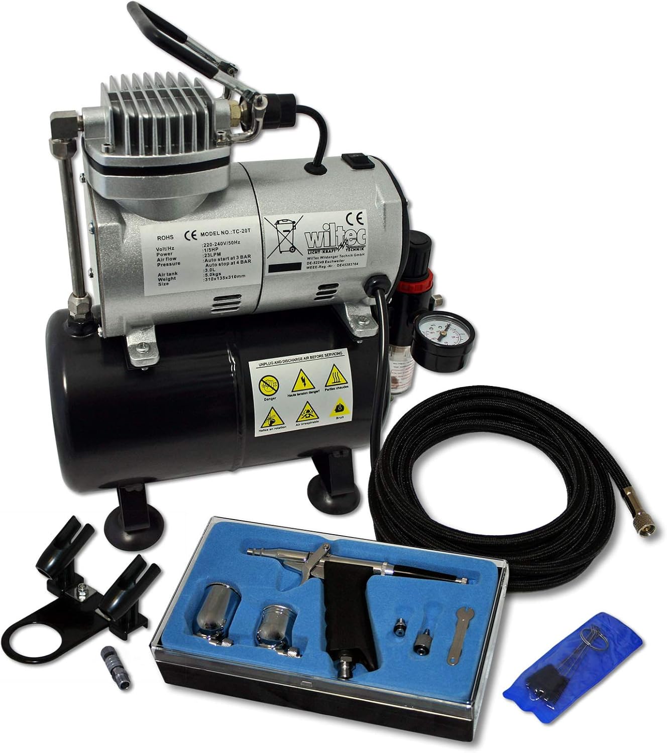 Airbrush compressorset beginner AS186 met 1 airbrushpistool en uitgebreide toebehoren