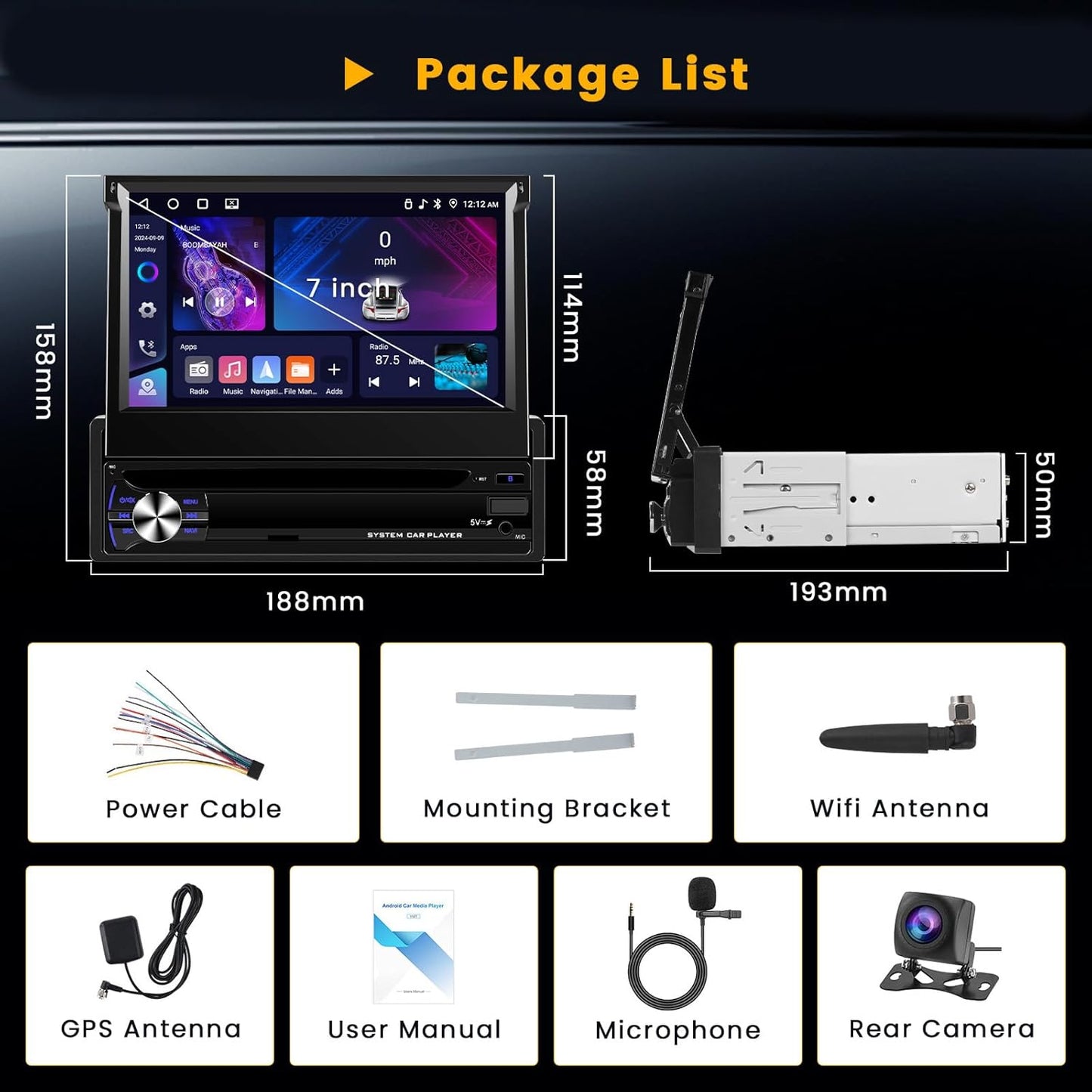 Android 15 Autoradio – Android Auto – CarPlay Radio – Bluetooth Radio – GPS Navigatie – Draadloos 7" IPS Touchscreen – 4GB RAM 64GB Opslag
