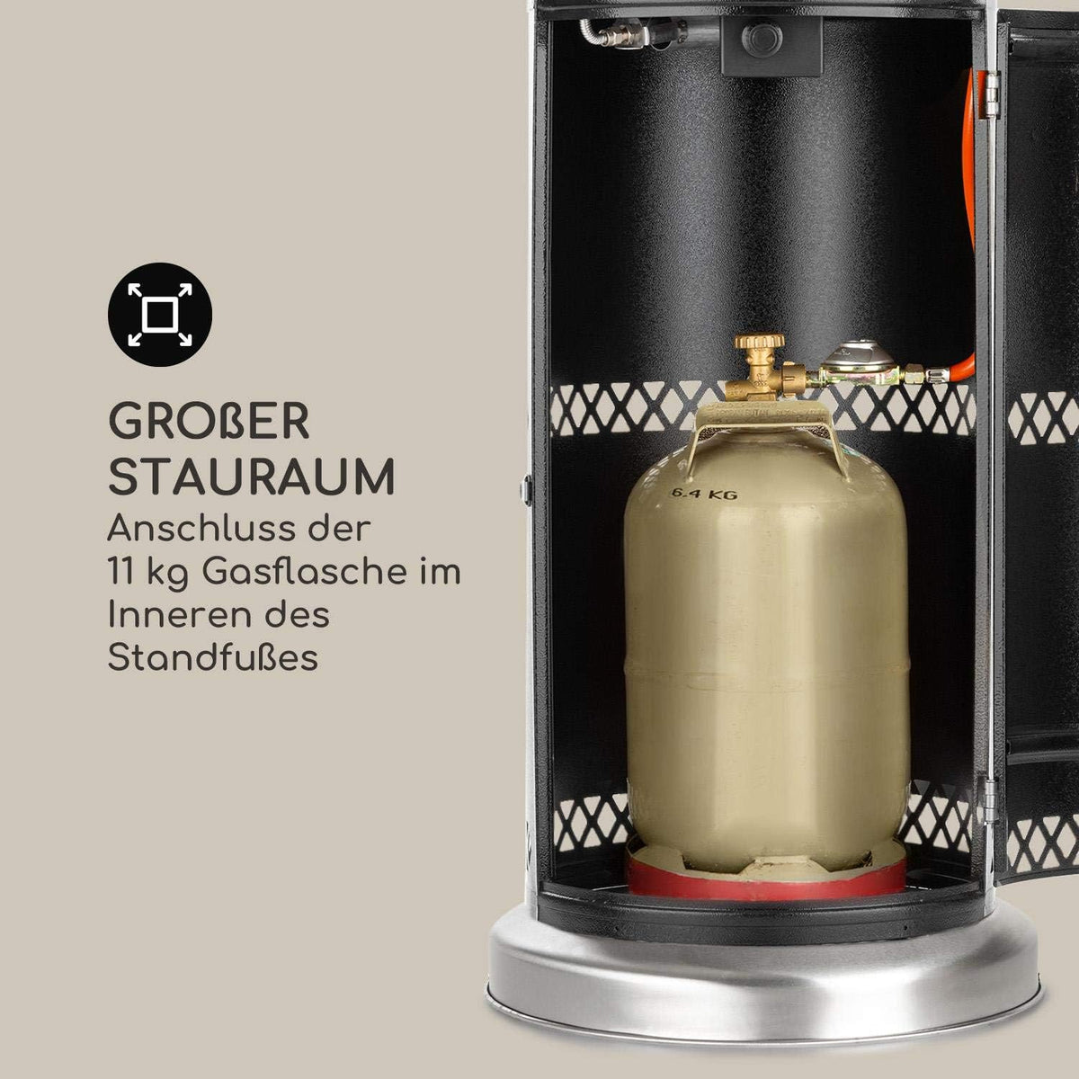 Blumfeldt Verwarming paddenstoel gas voor terras, tuin en balkon, terrasverwarming met 360° vlammenzicht, outdoor gasverwarming, elektrische ontsteking, wieltjes