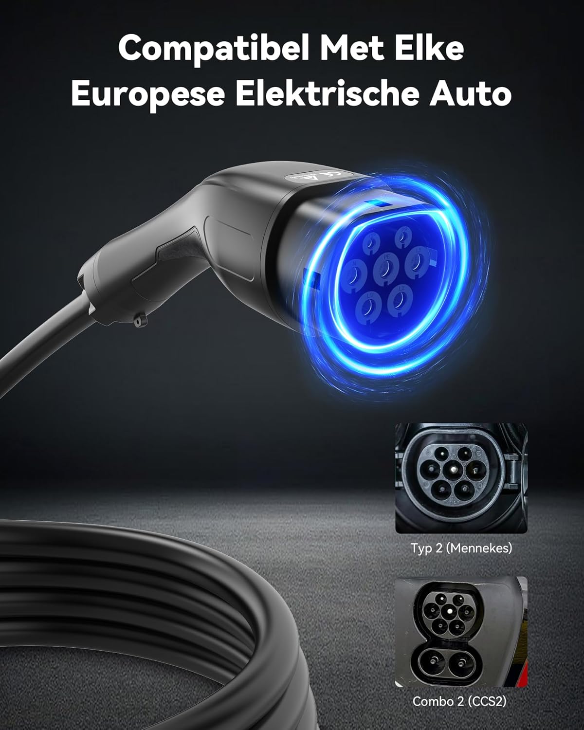 Type 2 Laadkabel Schuko (3,68 kW, 6,5 m, 16A, 1-Fase) | Thuislader EV Lader met LED, Mobiele Laadpaal voor Elektrische & Hybride Auto's (Model Y/3/X/S, EX30, NIRO, XC40 en andere EV/PHEV)