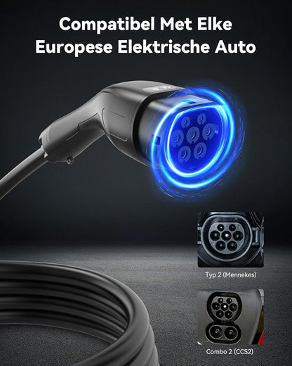 Type 2 Laadkabel Schuko (3,68 kW, 6,5 m, 16A, 1-Fase) | Thuislader EV Lader met LED, Mobiele Laadpaal voor Elektrische & Hybride Auto's (Model Y/3/X/S, EX30, NIRO, XC40 en andere EV/PHEV)