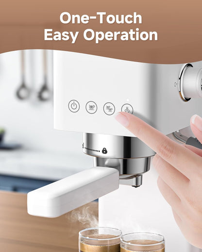 AMZCHEF Zeefdragermachine, 20 bar, espressomachine met professionele melkopschuimer, klein koffiezetapparaat, espresso voor cappuccino, latte en macchiato, 1,5 l watertank, wit