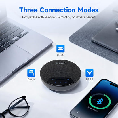 SVBONY SVN O1 Wireless Conference Speaker, AI Noise Cancellation, Wireless Cascading, 4 Microphones, 360° Full Duplex Speaker, Bluetooth 5.0 and USB Dongle for Large Meeting Rooms (2 Pack) - QUORE