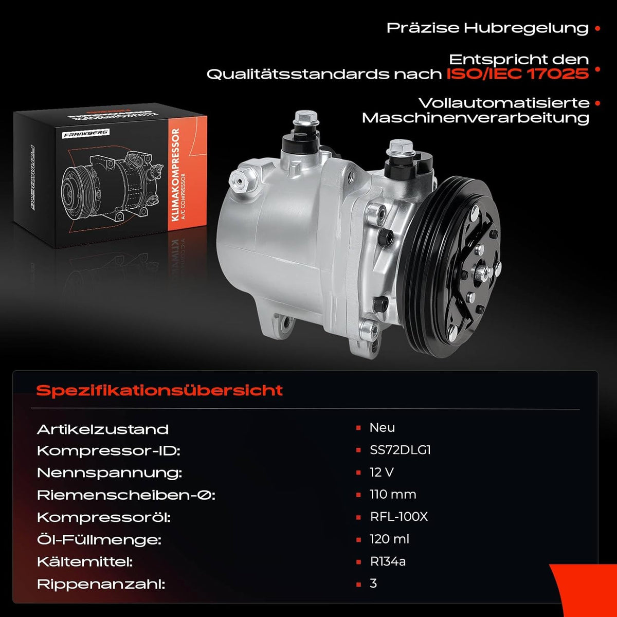Frankberg Q0003191V010000000 Airconditioning Airconditioning Compressor Airconditioning Magnetische koppeling Compressor voor airconditioning Vervanging # Q0003191V0