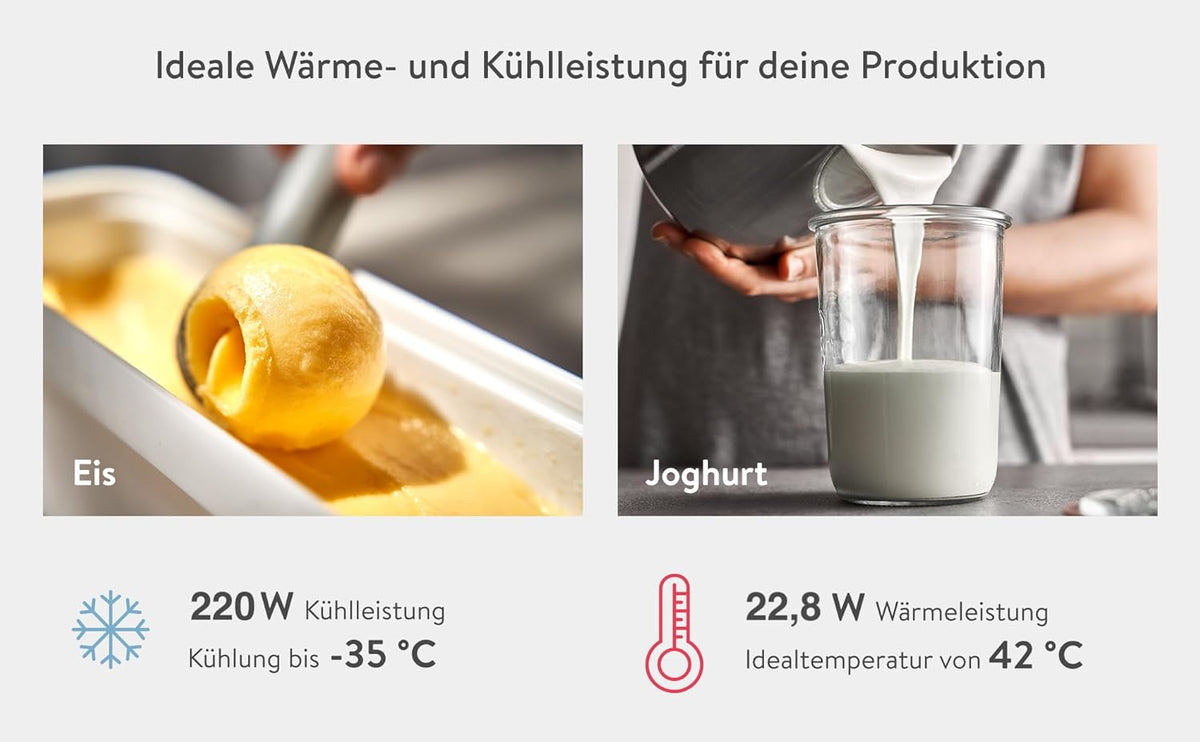 Springlane Kitchen Elisa ijsmachine & yoghurtmaker 2,0 L met zelfkoelende compressor 220 W, van roestvrij staal met koel- en verwarmingsfunctie (Elisa Antraciet, ijsmachine)
