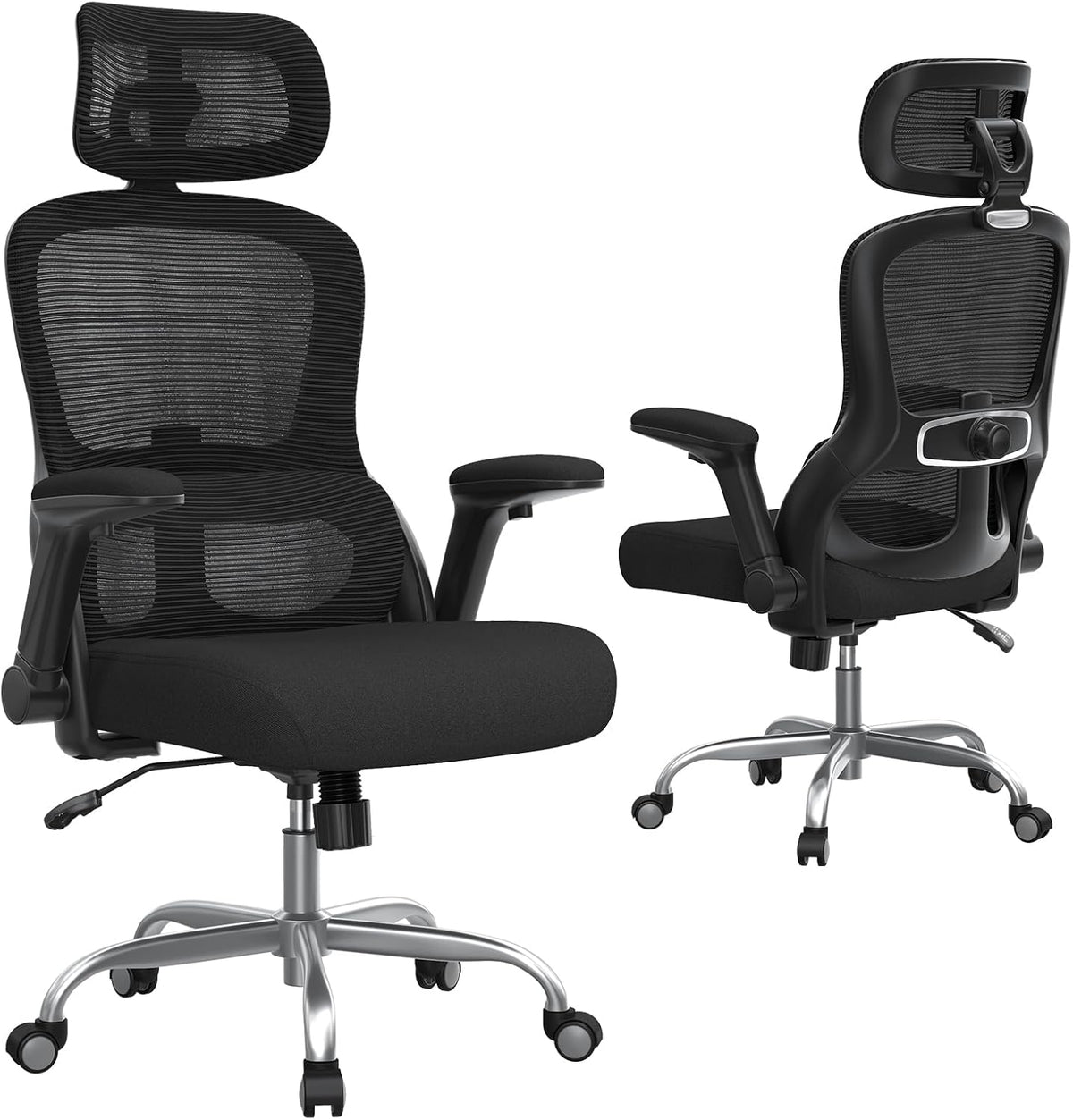 TRALT Bureaustoel, ergonomisch, gamingstoel met verstelbare hoofdsteun, lendensteun, bureaustoel, computerstoel voor grote mensen, mesh-stoel, 150 kg, zwart