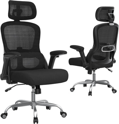 TRALT Bureaustoel, ergonomisch, gamingstoel met verstelbare hoofdsteun, lendensteun, bureaustoel, computerstoel voor grote mensen, mesh-stoel, 150 kg, zwart