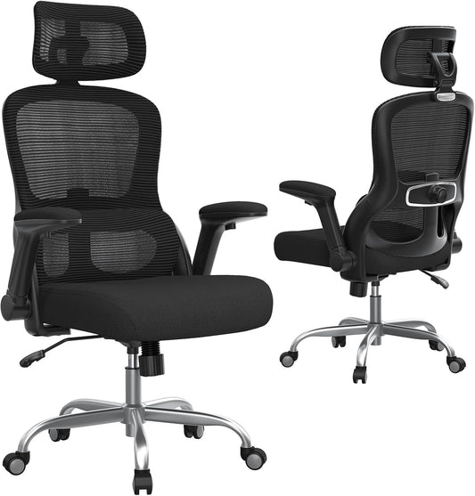 TRALT Bureaustoel, ergonomisch, gamingstoel met verstelbare hoofdsteun, lendensteun, bureaustoel, computerstoel voor grote mensen, mesh-stoel, 150 kg, zwart
