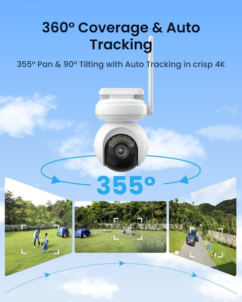 Beveiligingscamera - Zonnebeveiligingscamera - Camerabewaking - Ddraadloos - Batterijlevensduur - 500 dagen-  360° Kantelen - Automatisch Volgen - ColorX Nachtzicht - Wi-Fi 6 - 4K - Ultra HD - Wit