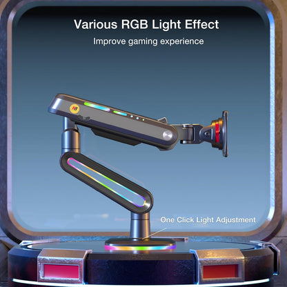 Monitor arm met RGB verlichting – Zwart – Monitorhouder, monitorsteun, schermarm, beeldschermhouder – Voor vlakke, ultrabrede en gebogen schermen van 32 tot 60 inch – Belastbaar tot 20 kg, VESA 75x75 en 100x100 mm