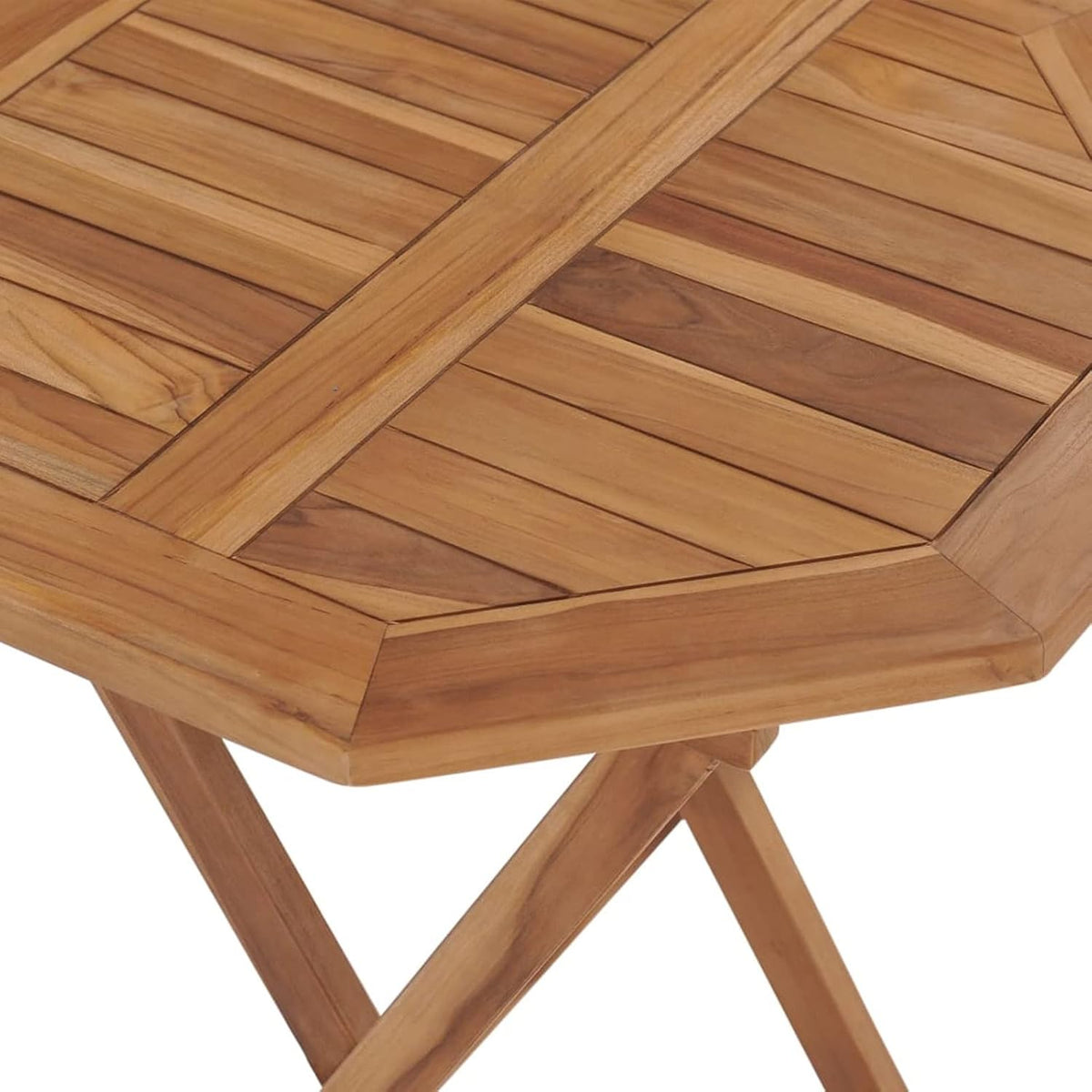 Tidyard Set of 3 for Dining Room, Bistro, Garden, Collapsible Teak Wood, Wooden Table and Garden Chairs, Square Table and 2 Folding Outdoor Chairs, Wooden - QUORE