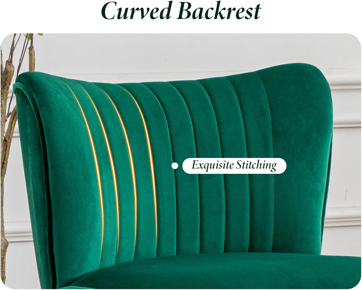 chairus Velvet Tub Chair No Armrest Single Sofa Chair with Metal Legs Upholstered Accent Chair Modern Long Chair for Balcony Living Room (Green-1) - QUORE