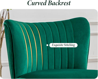 chairus Velvet Tub Chair No Armrest Single Sofa Chair with Metal Legs Upholstered Accent Chair Modern Long Chair for Balcony Living Room (Green-1) - QUORE