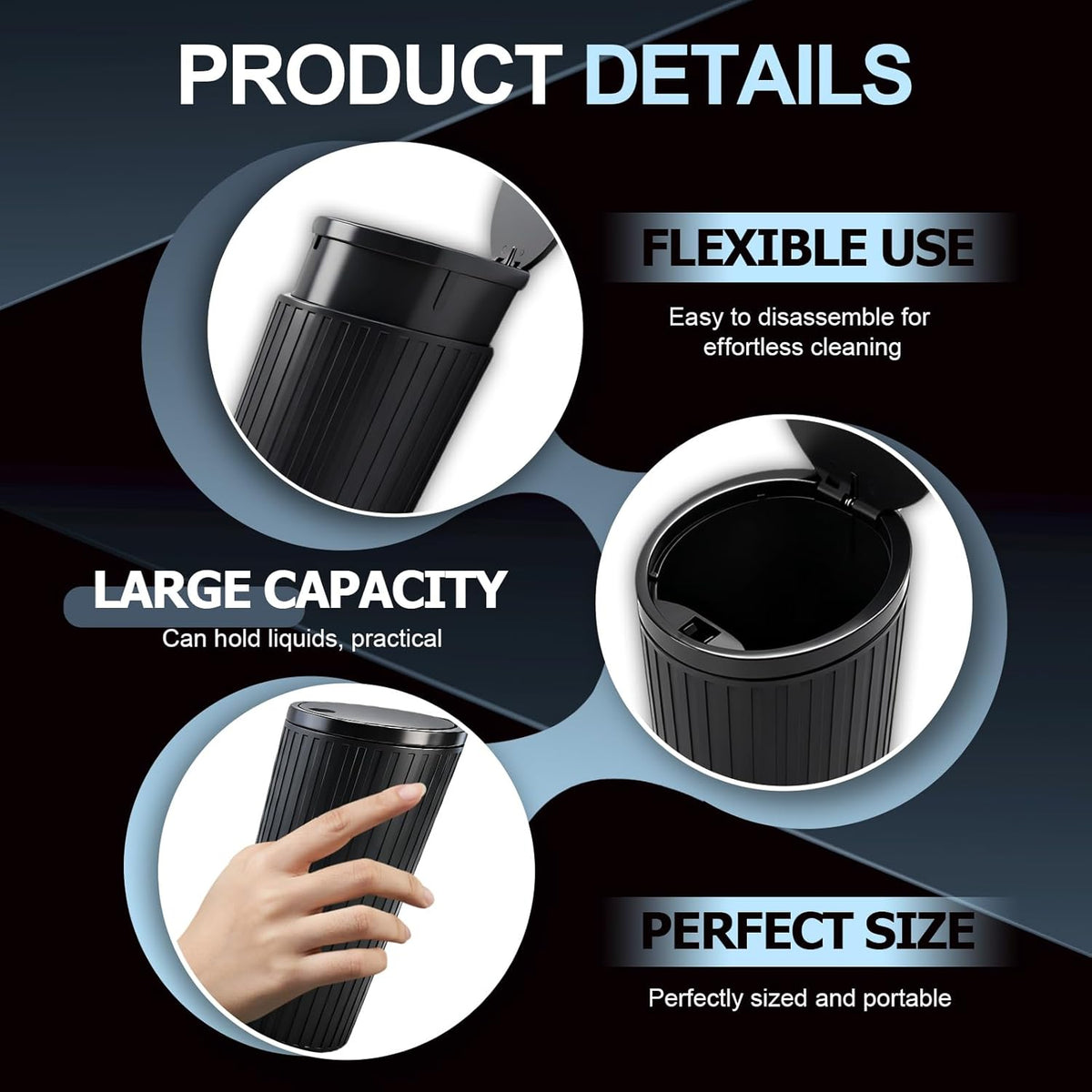 Pack of 2 Car Bin with Lid, Portable Car Waste Bin, Mini Trash Bin, Waterproof and Odour-Inhibiting, Practical Car Waste Bin with 5 Rolls Trash Bags for Car, Home, Office, Bedroom - QUORE
