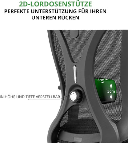 Ergonomische Bureaustoel Voor Volwassenen – Office Chair – Werkstoel – Bureaustoel Zwart – Bureaustoel Met Hoofdsteun – Volledig Verstelbaar – EN-1335 Gecertificeerd