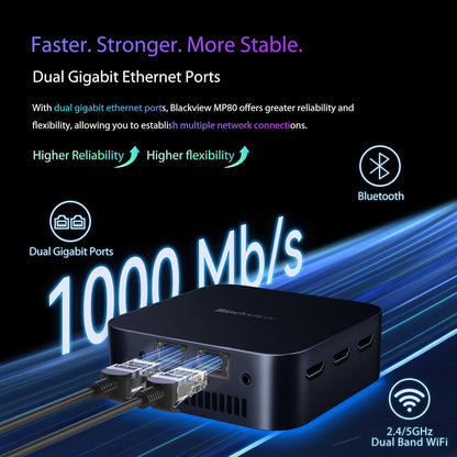 Blackview MP80 Mini PC Intel Alder Lake N97 (tot 3,6 GHz) 16 GB LPDDR5 RAM 512 GB M.2 SSD, (beter dan N95 en N150), 4K UHD Mini PC Desktop, 3*HDMI, USB 3.2*3, Gigabit Ethernet, 5G WiFi, Business