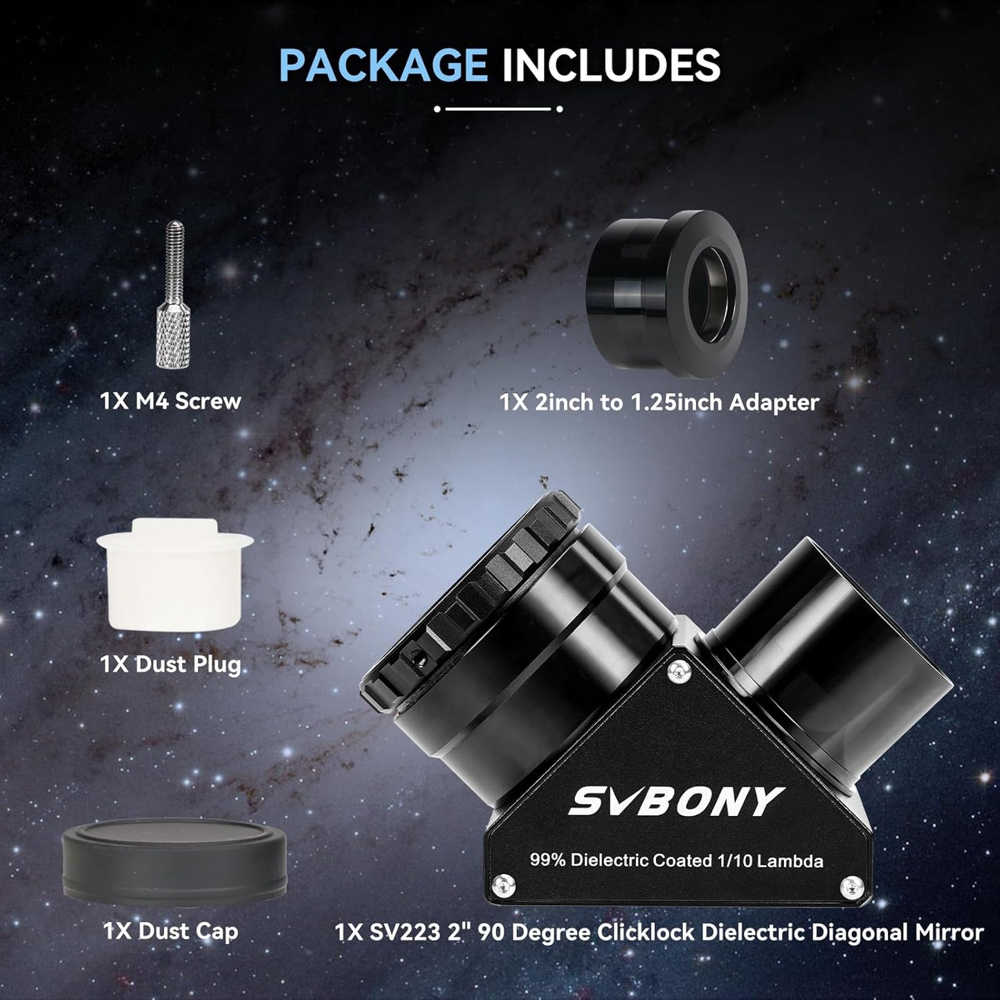 Svbony SV223 Diagonale Spiegel, 2" 90° Sterdiagonaal met 1,25" Adapter en Koolstofvezelmateriaal, 99% Reflectiviteit Zenith Spiegel voor Planetaire Deep Sky Visual