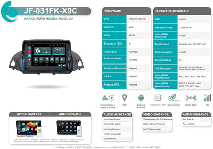 Autoradio Ford Kuga – Android Radio – Multimedia Systeem – Navigatie – Infotainment – 9 Inch Touchscreen – Bluetooth WiFi DAB+