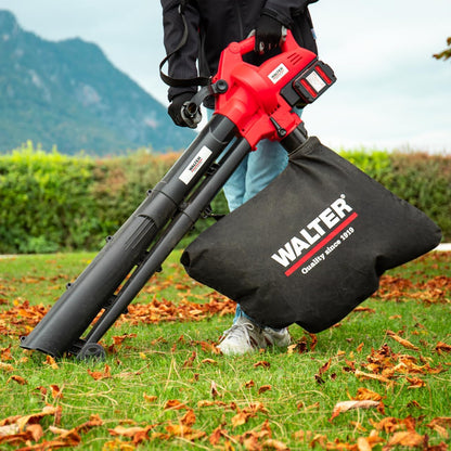WALTER Li-Ion accu-bladzuiger/bladblazer 40 V, blaassnelheid: 160-210 km/u, inzuigvolume 10,3 m³/min, capaciteit blazerzak: 45 l