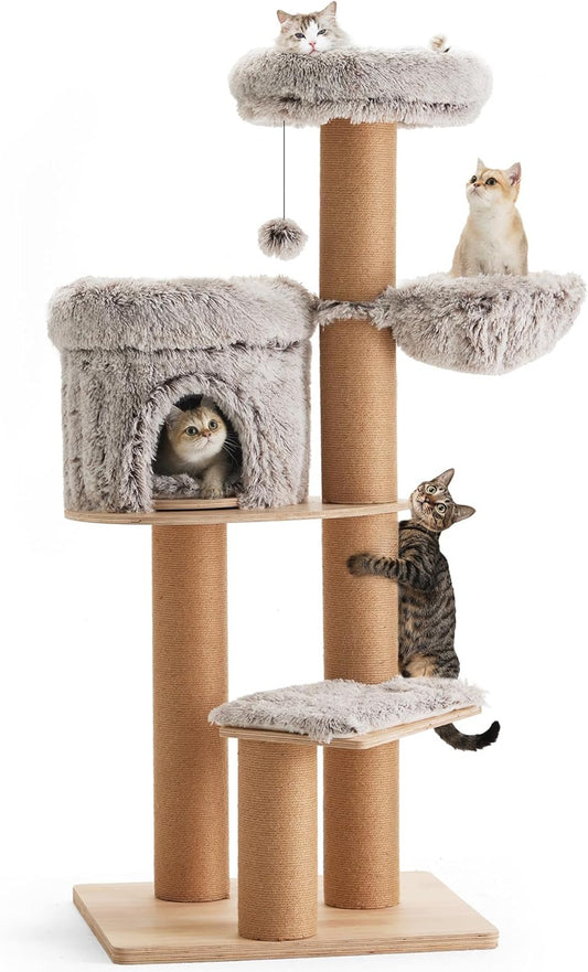 Kattenboom – Kattentoren – Krabpaal – Speelboom – Klimmeubel – 155 cm Hoog – 6 Krabpalen Met Afneembare Kussens
