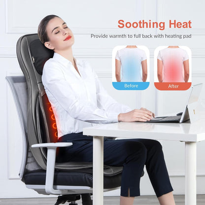 Shiatsu Massagekussen – Massagestoelkussen, stoelmassagekussen, rugmassagekussen, nekmassagekussen – Voor rug, nek, schouders en onderrug – 2D/3D-kneedmassage met warmte en instelbare luchtcompressie