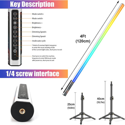 RGB led videolichtstaaf 120 cm set van 4 – Led video lichtstaaf – Led videolamp – RGB video light – Led handheld fotografie licht – Meer dan 500 lichtstanden – Ingebouwde accu