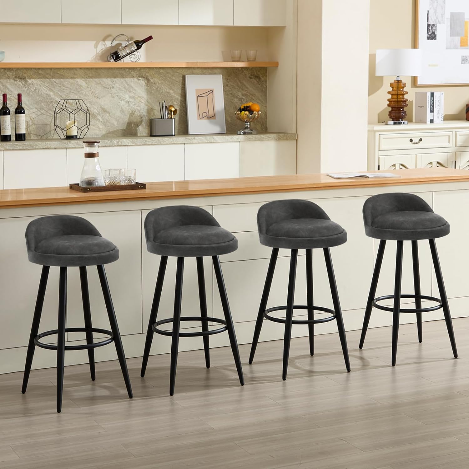 Barkruk Set van 2 - Stoel - Kleine stoel - Keukenstoel - 37,5 cm x 34 cm - Antraciet - QUORE