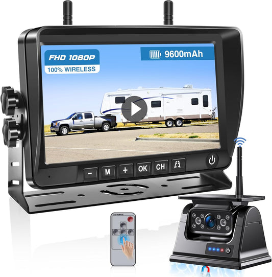 PARKVISION Draadloze Achteruitrijcamera Set 7 Inch - Magnetische Montage, 9600mAh Accu & Zonne-energie, 1080P met Nachtzicht en Opname