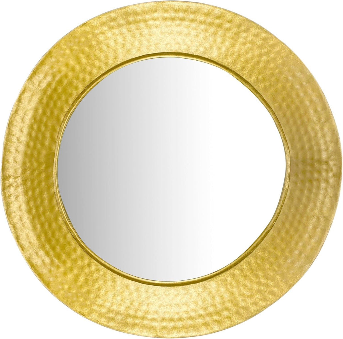 Wandspiegel – Hangspiegel – Spiegel Voor Muur – Goudkleurige Spiegel – Decoratieve Spiegel – Gehamerd Gouden Frame – 60 cm Diameter – IJzeren Stijlvol Design