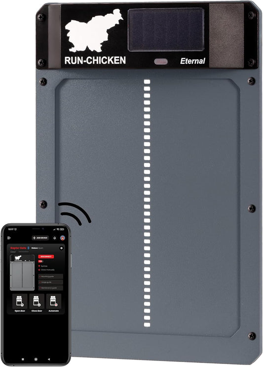 RUN-CHICKEN Deur (Grijs) Solar Kippenhok, Batterij Aangedreven Automatische Kippenhok, Programmeerbare Elektrische Kippendeur met Timer, Lichtsensor, Zonne-energie, Eternal