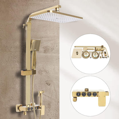 Douche Set – Doucheset – Handdouche – Douchekop – Sproeipistool – Goudkleurig – Verstelbare Hoogte 80-120 cm – Vacuüm Goudcoating & Roestvrij Materialen