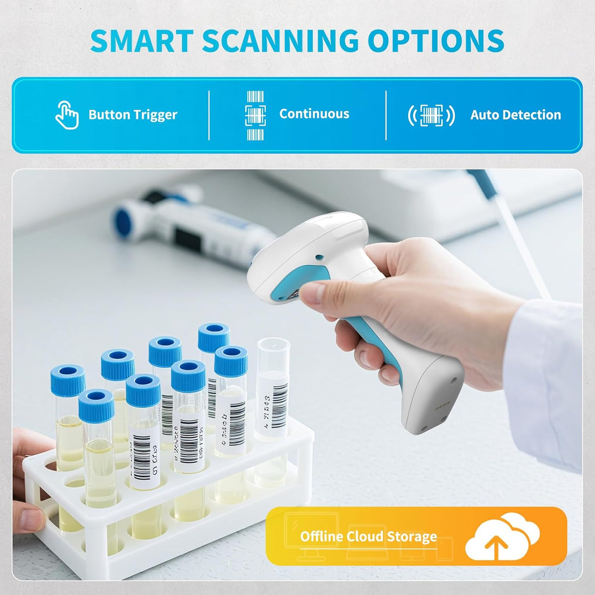 NETUM RD-1962 Blauw-Witte Antimicrobiële Draadloze 1D 2D Barcodescanner 1280×800 CMOS-Sensor 2.4G + Bluetooth IP67 (Wit- RD1962)